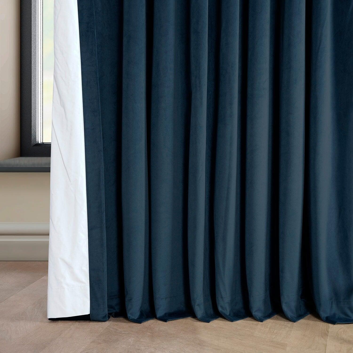 Premium Varsity Blue Extra Wide Signature Plush Velvet Blackout Curtains for Bedroom & Living Room - Noise Reducing, Thermal Insulated, Light Blocking Drapes for Home, Hotel, and Office Use