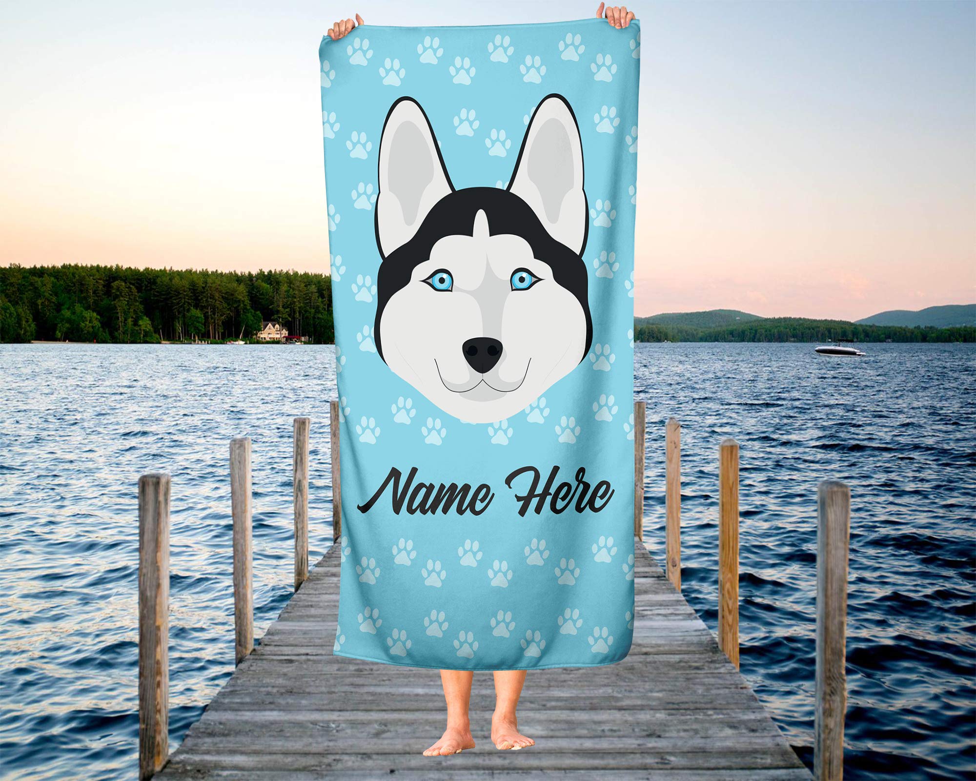 Custom Personalized Siberian Husky Beach Towels & Bath Towels - Large & Medium Sizes for Adults & Kids - Soft Absorbent Travel, Pool, Gym, Spa & Home Use