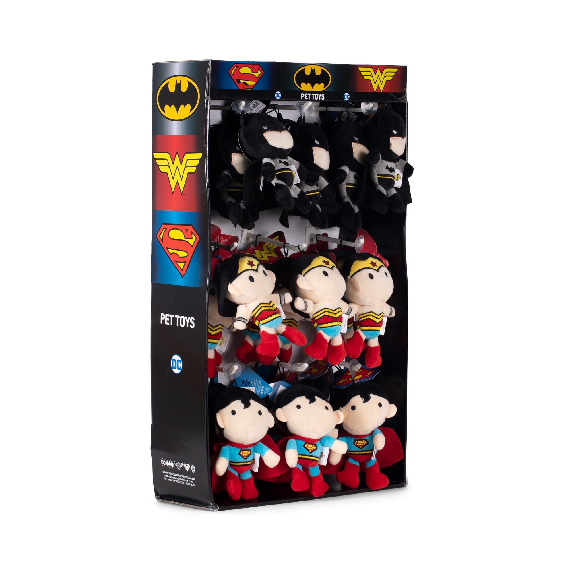 DC Comics Batman, Superman, Wonder Woman Plush Squeaky Dog Toys - 27 Piece Bulk Pack of 4