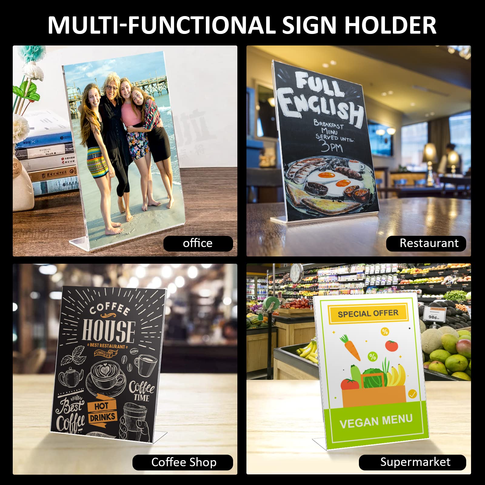 8.5 x 11 Acrylic Sign Holder - Clear Slanted Back Tabletop Display Stand for Office, Home, Restaurant - 3 Pack | Perfect for Menu Boards, Price Signs & Promotional Displays