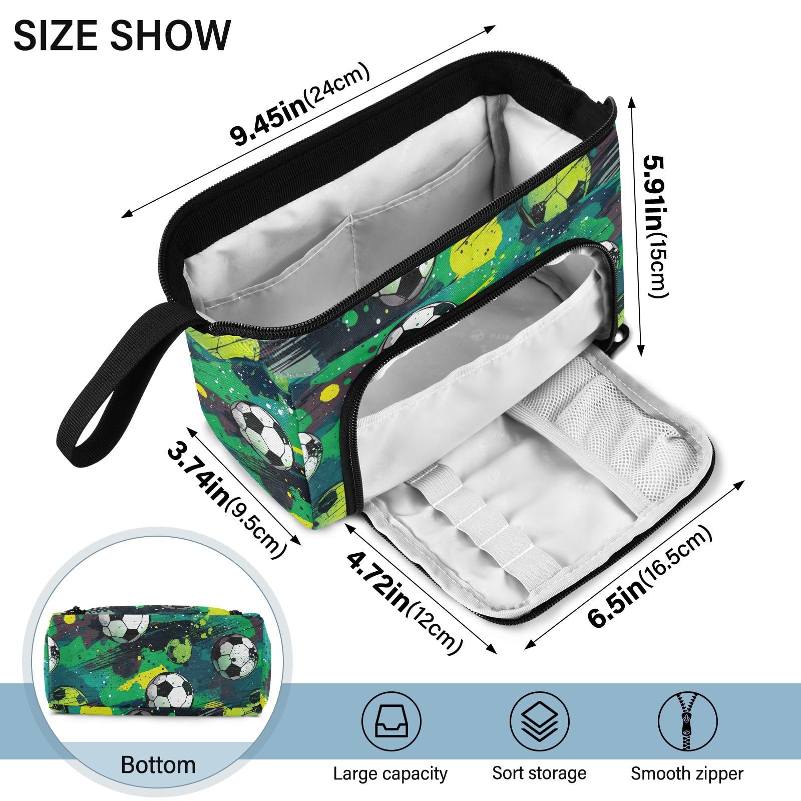 Premium Flying Soccer Ball Design Large Capacity Pencil Case - Portable Pen Organizer with Multiple Compartments for School, Office & Travel | Perfect for Teens, Girls, Boys & Adults | Back to School Supplies, College Essentials & Work Stationery Accessories