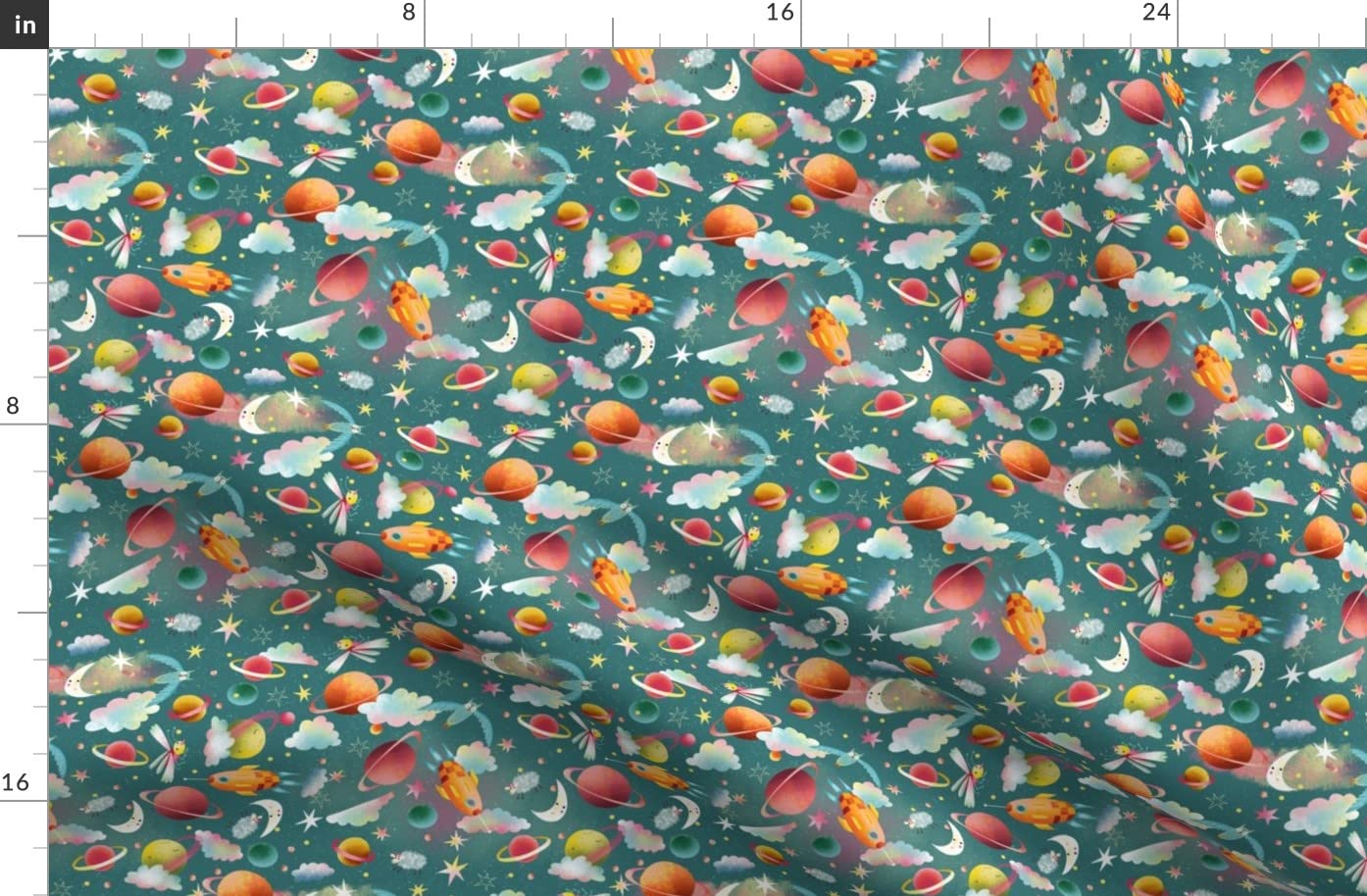 Planets Dream Space Flying Stars Moon Astronomy Printed Organic Cotton Sateen Fabric - Fat Quarter for Sewing, Quilting, Apparel & Home Decor | DIY Crafts, Curtains, Pillow Covers, Dressmaking