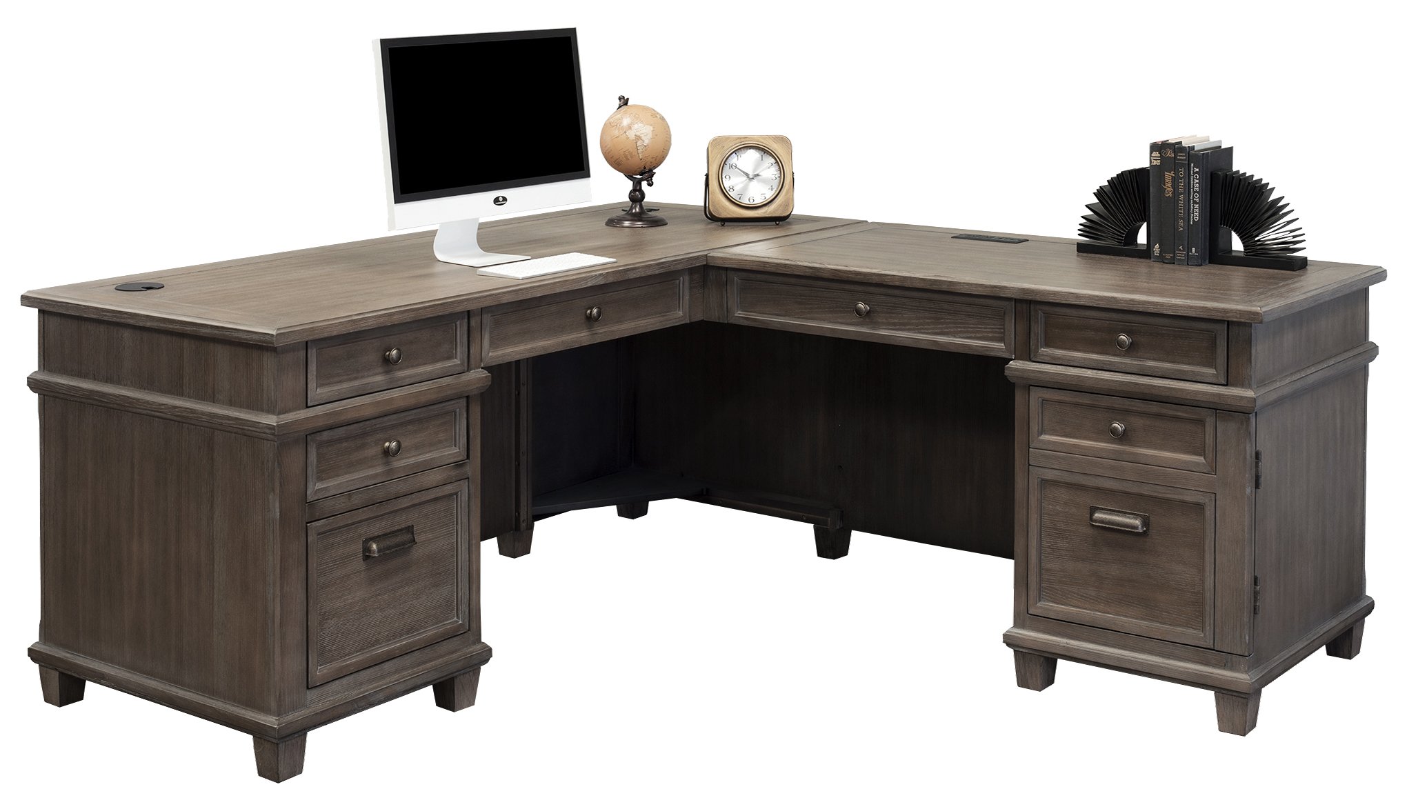 Martin Furniture Desk and Return - Weathered Dove Finish, Home Office Desk with Storage for Small Spaces, Perfect for Remote Work and Study