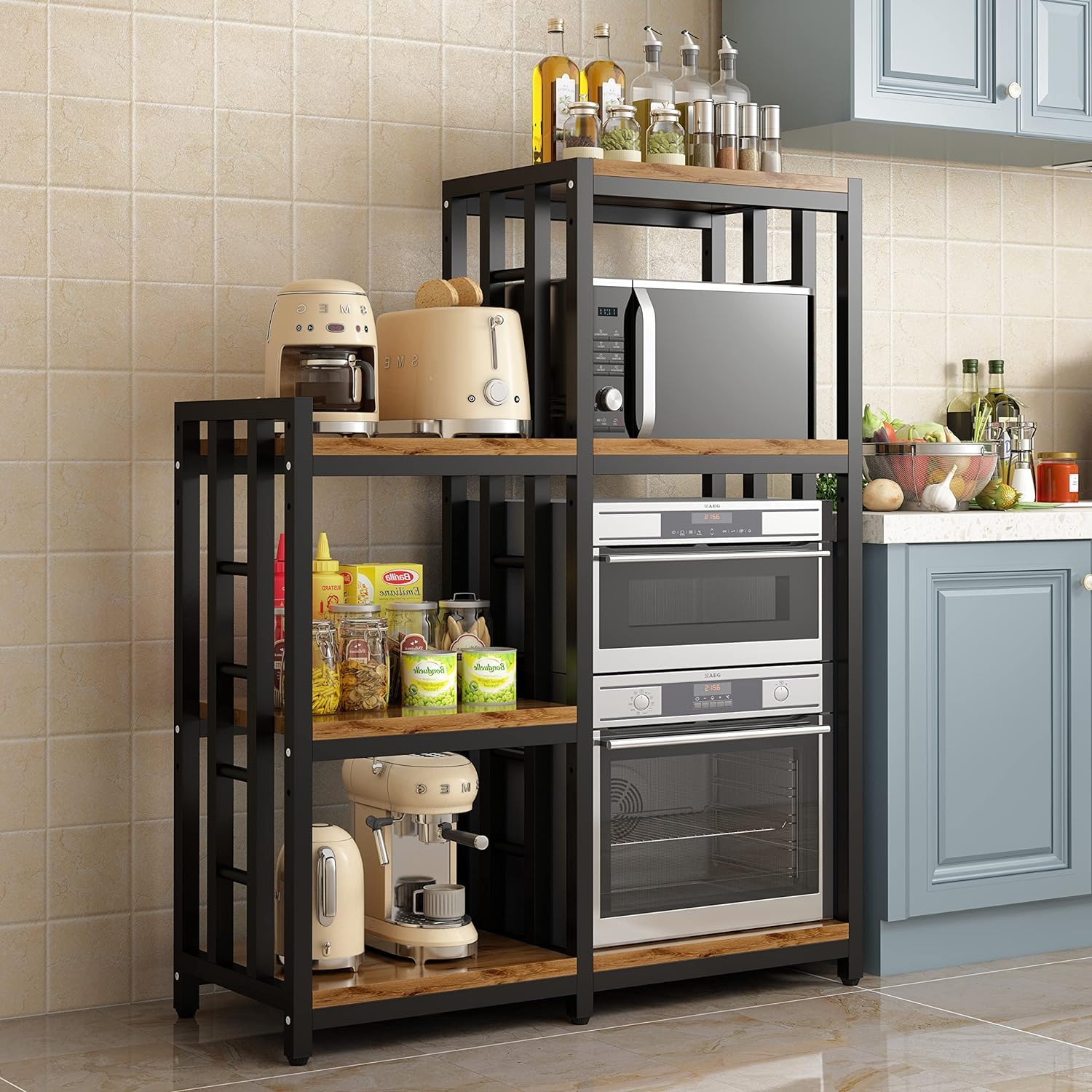 6-Tier Adjustable Kitchen Bakers Rack - Heavy Duty Storage Shelf for Microwave, Mini Fridge, Coffee Bar & Plants - Freestanding Utility Stand for Home, Office & Patio - Perfect for Small Space Organization & Stylish Decor