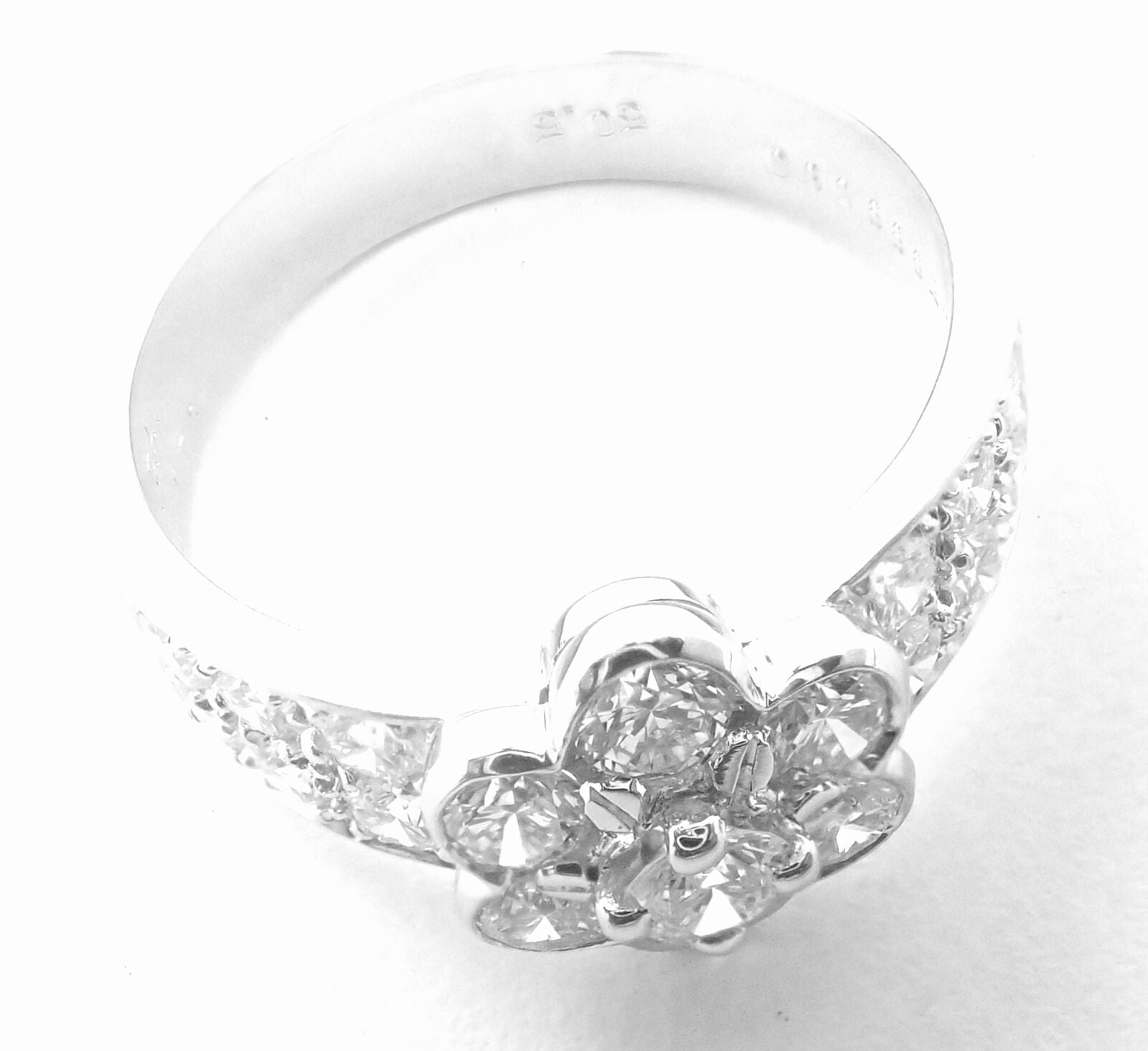 Authentic Van Cleef & Arpels Platinum Diamond Fleurette Flower Ring for Women - Luxury Jewelry Gift for Anniversary, Engagement & Special Occasions