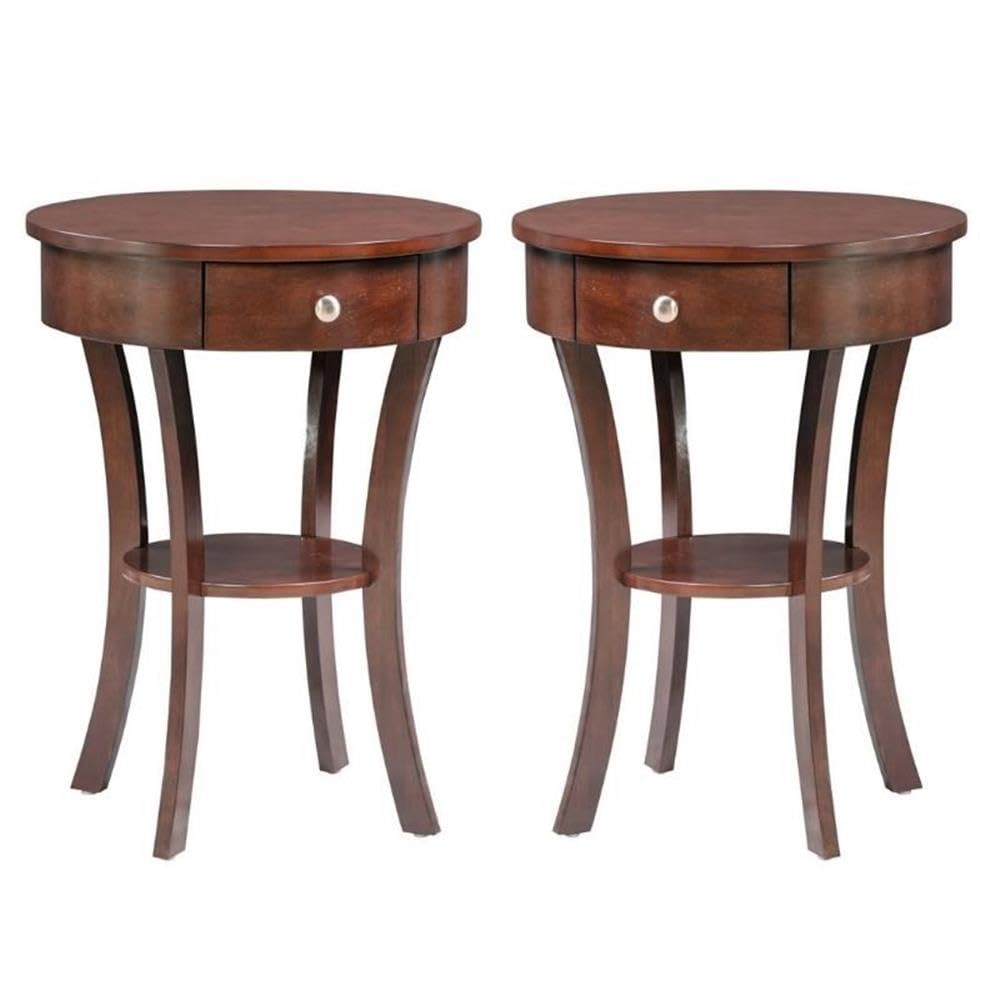 Home Square 1-Drawer End Table with Shelf in Espresso Wood Finish - Set of 2 | Modern Nightstand with Storage for Bedroom, Living Room & Office | Space-Saving Side Table for Small Spaces