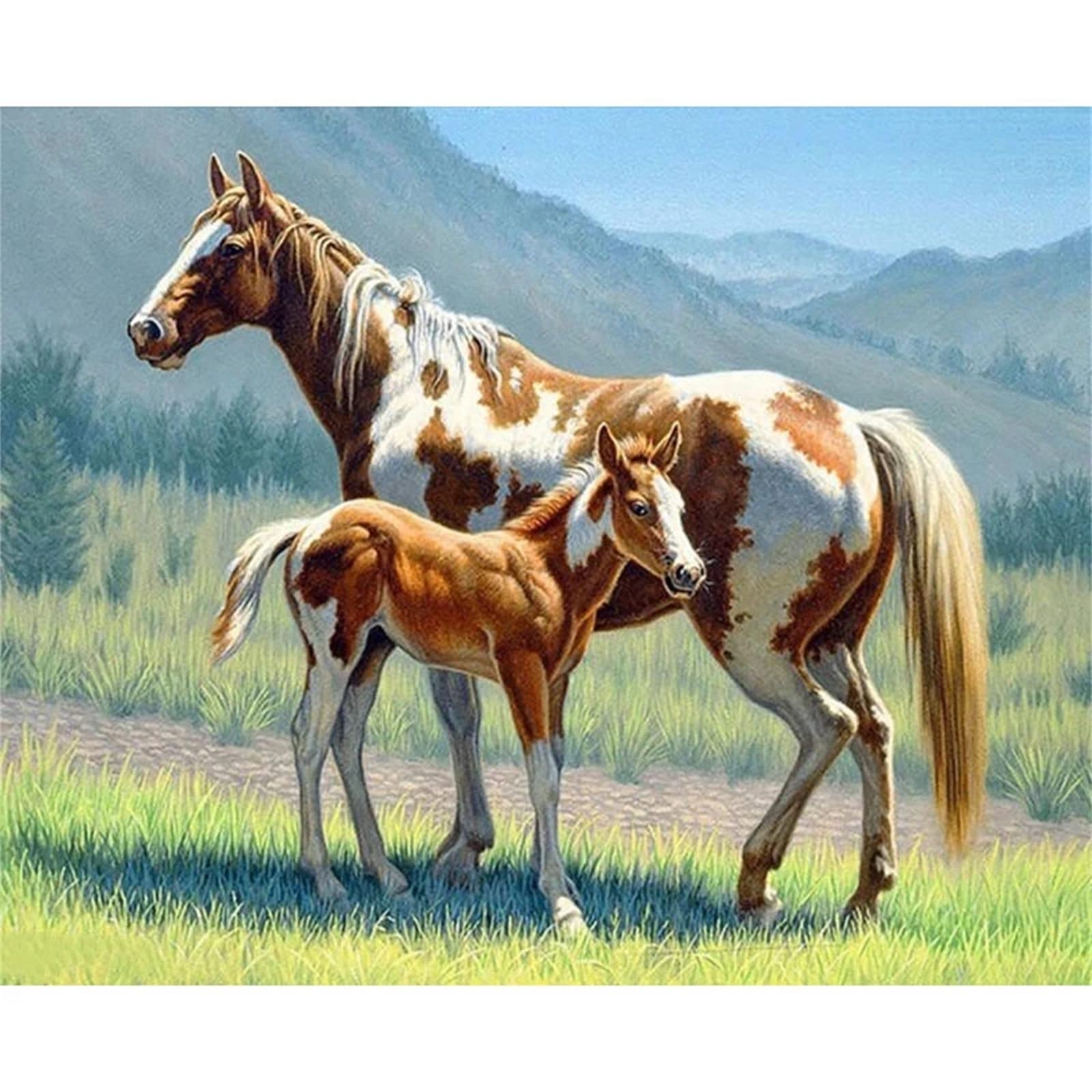 5D Diamond Painting Kit - Mountain Horse Square Full Drill Art for Adults & Beginners, 20x28 Inch (50x70cm) DIY Home Wall Decor, Perfect Gift for Relaxation & Stress Relief - Create Stunning Gem Art for Living Room, Bedroom or Office Decoration