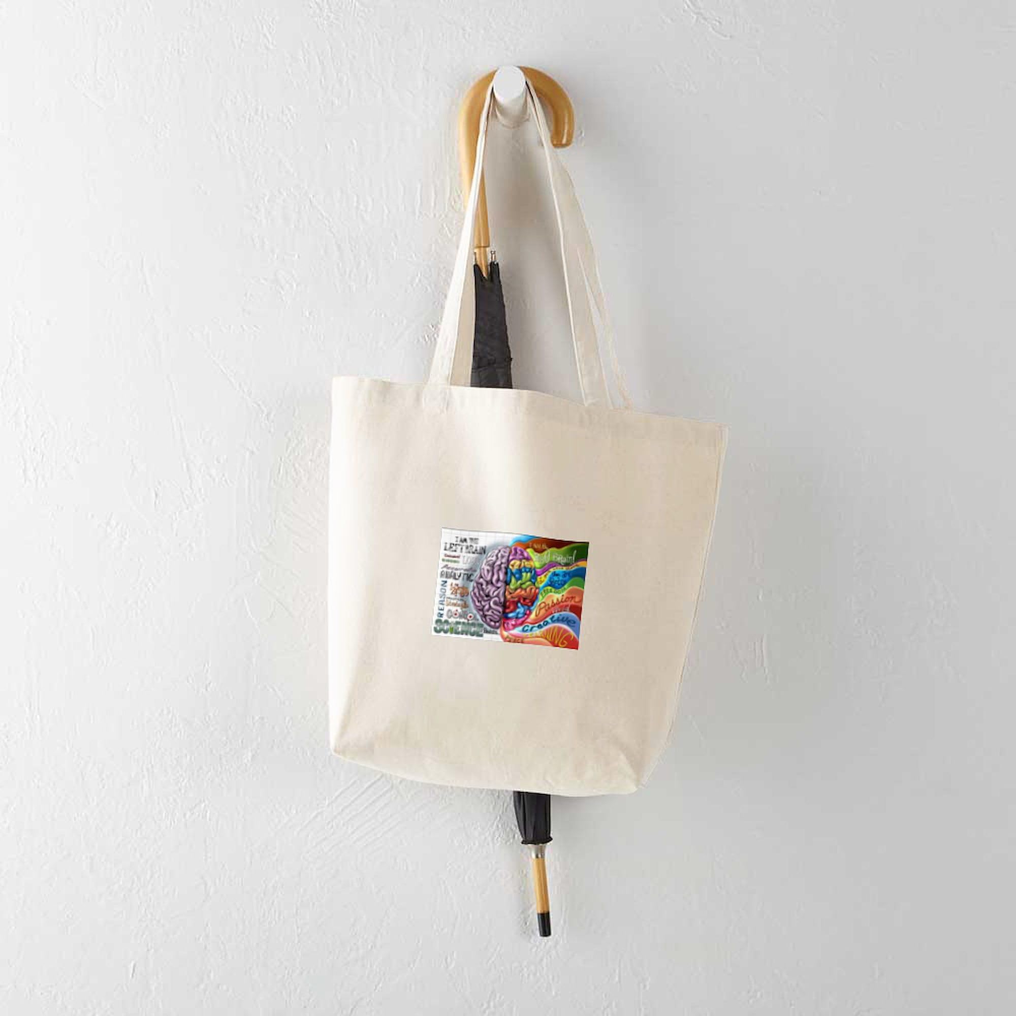 Left Brain Right Brain Tote Bag - Natural Canvas Reusable Shopping Bag for Work, School & Grocery - Funny Gift for Science Lovers & Students