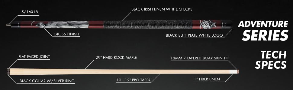 Premium Burgundy Reaper Billiard Cue Stick for Action & Adventure Pool Games - Perfect for Professional Tournaments, Home Game Rooms & Bar Entertainment
