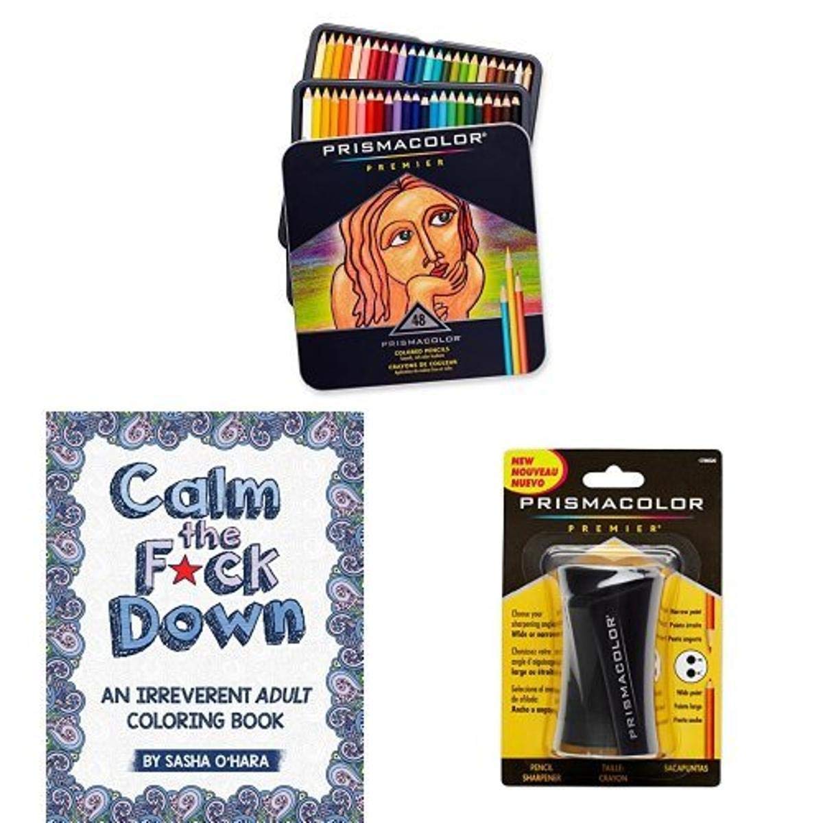 Calm the F*ck Down: Stress Relief Adult Coloring Book with 24 Colored Pencils & Sharpener - Anxiety Relief, Mindfulness Activity for Adults, Office & Home Relaxation