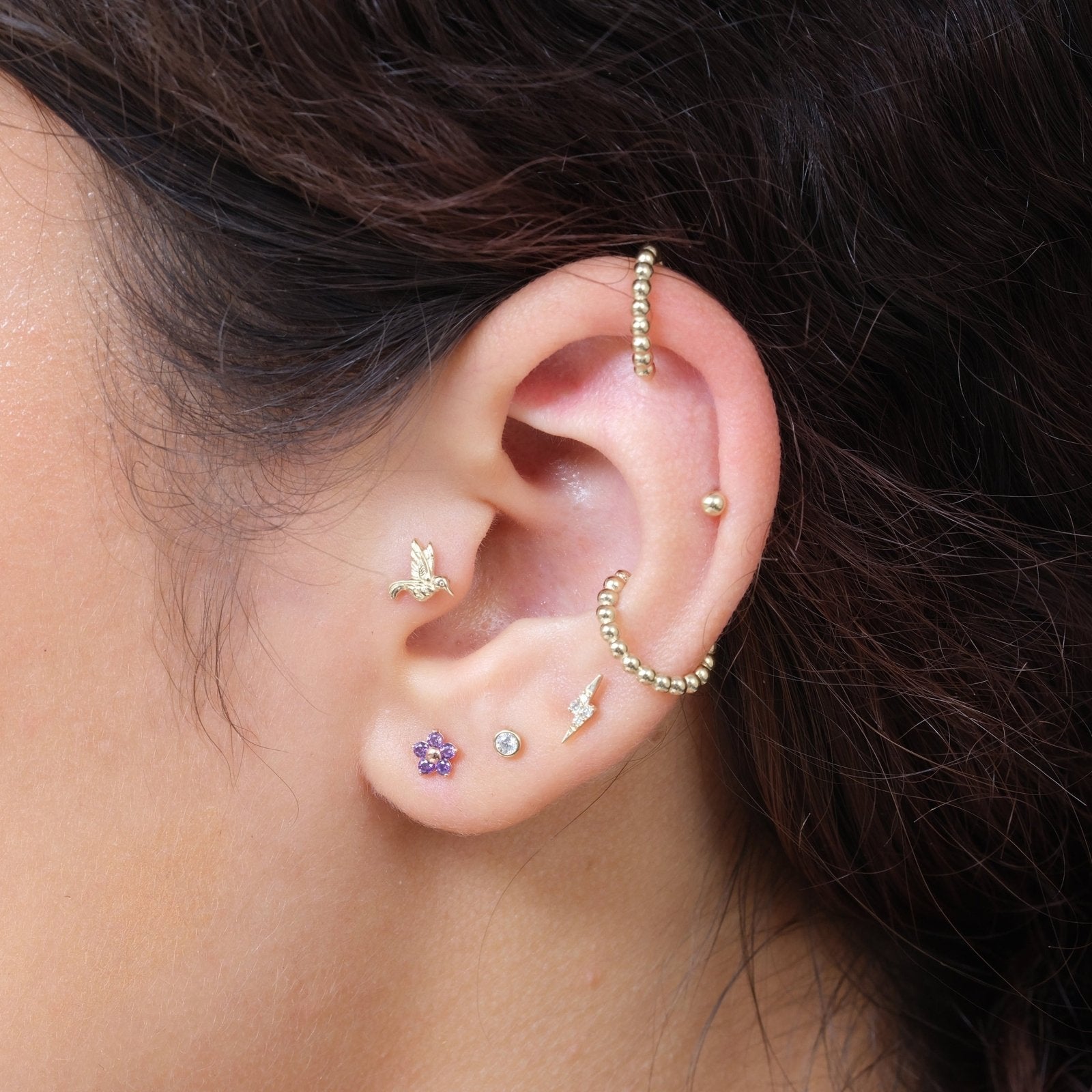 14K Solid Yellow Gold Beaded Ear Cuff - Elegant Non-Pierced Ear Jewelry for Women, Perfect for Parties, Weddings & Everyday Wear