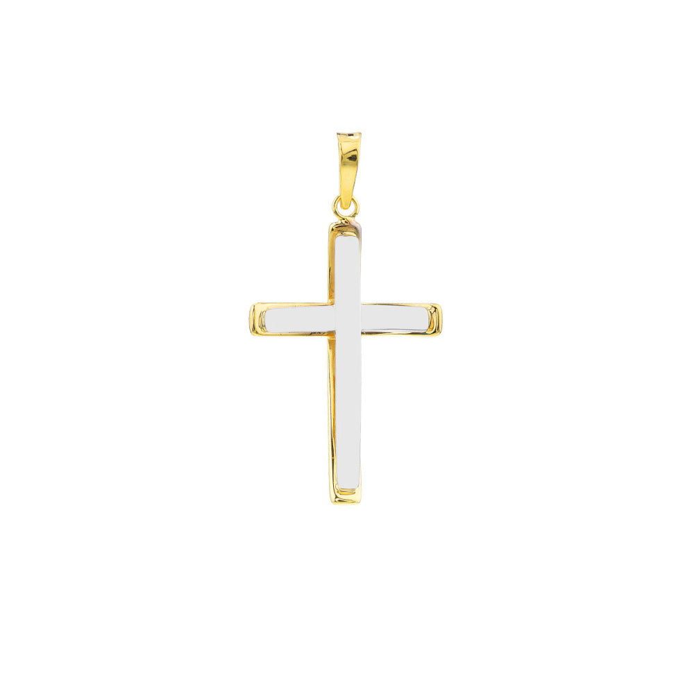 14K Two Tone Reversible Cross Pendant Necklace - Gold & Silver Religious Jewelry for Women & Men - Perfect for Gifts, Baptism, Confirmation & Everyday Wear