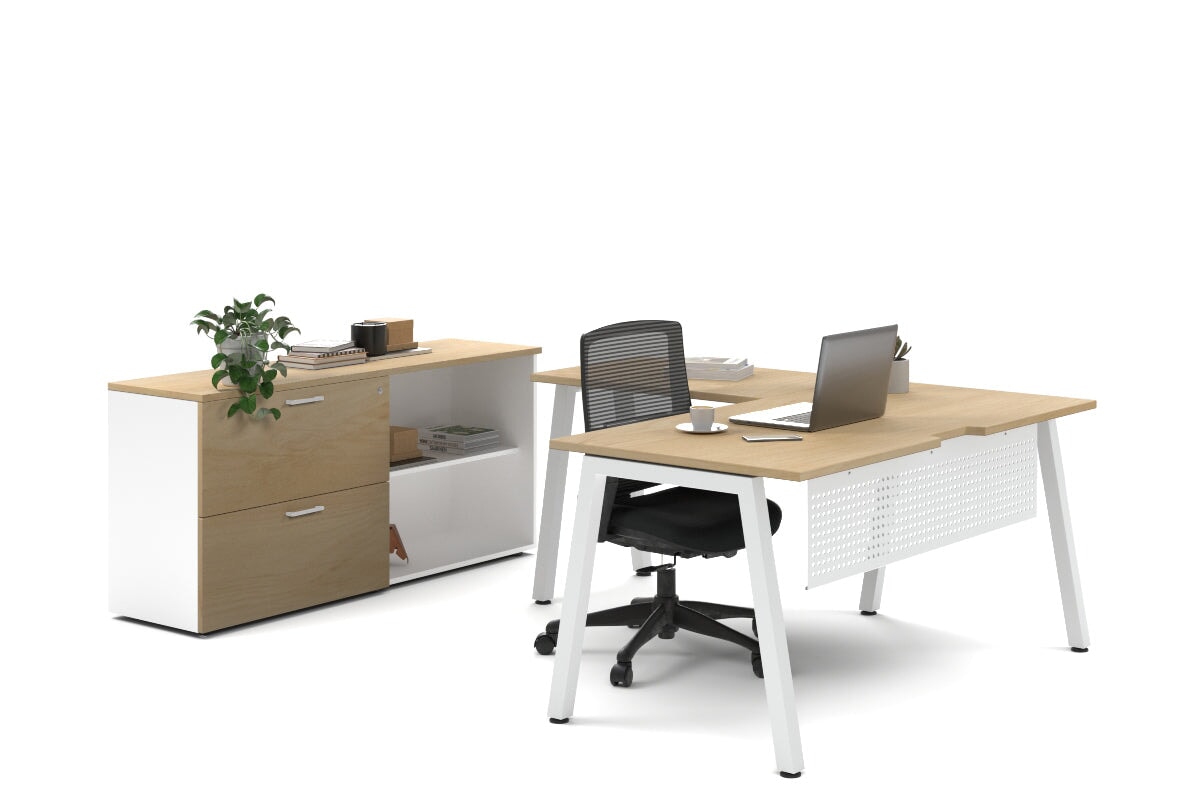 L-Shaped Executive Desk with Quadro A Legs in White - 1600L x 1800W with Cable Management Scallop - Perfect for Home Office, Corporate Workspace & Modern Workstations