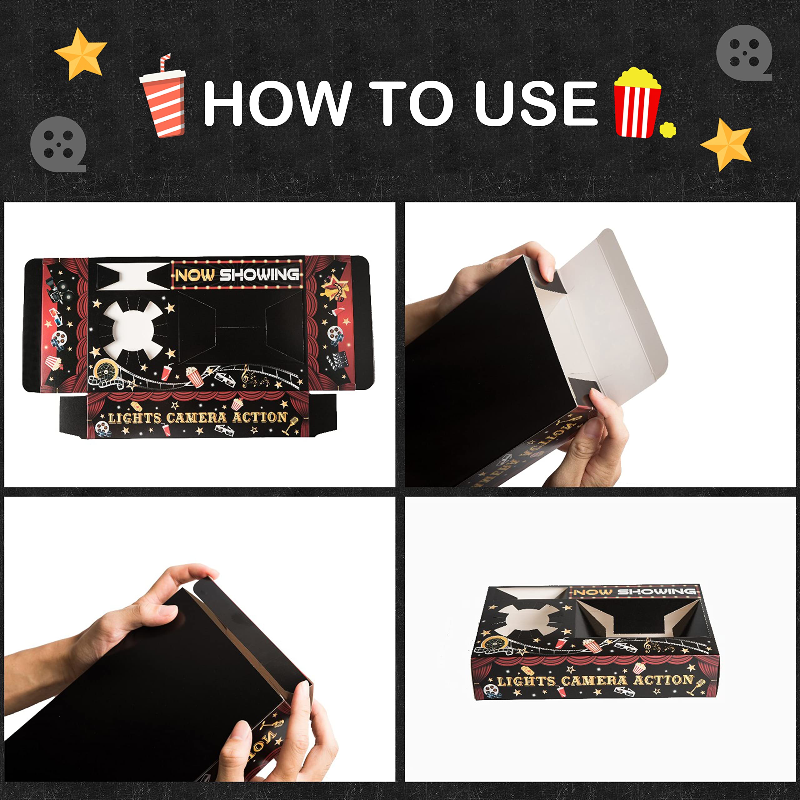 20 Pcs Movie Night Paper Snack Trays - Cinema Theme Party Supplies for Birthday, Red Carpet & Family Movie Nights - Perfect for Popcorn, Drinks & Candy - Great for Home Theater, Outdoor Movies & Themed Events
