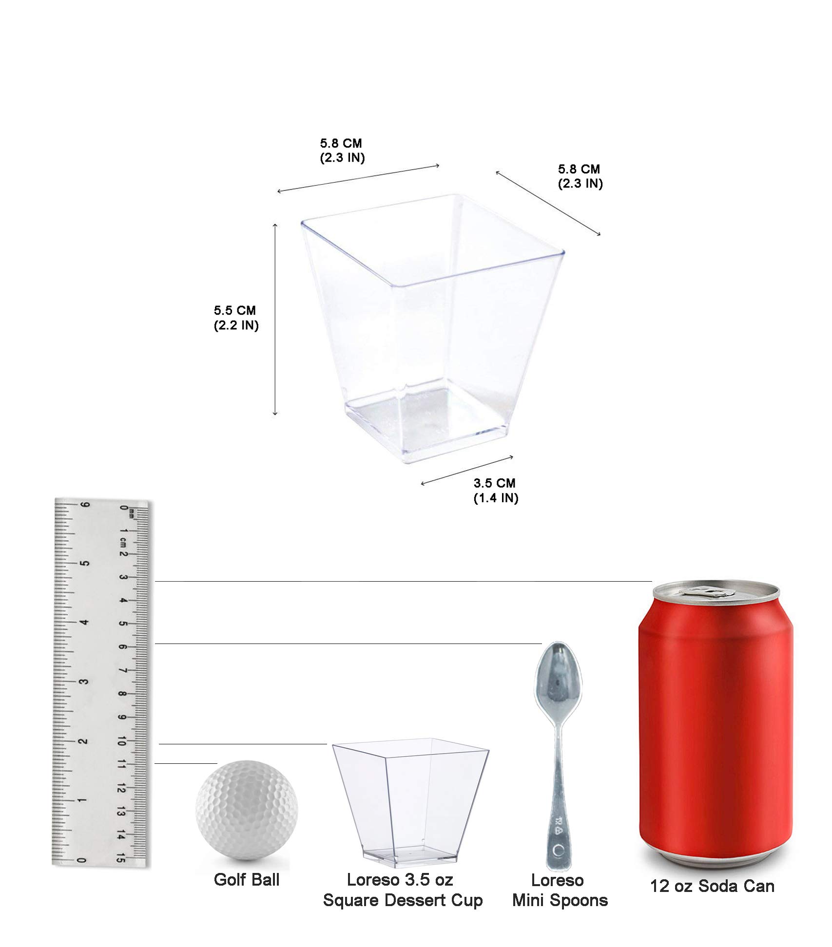 LSR LORESO 96-Pack 3.5 oz Clear Mini Square Plastic Dessert Cups - Reusable Small Appetizer Containers for Mousse, Pudding, Candy, Party Snacks - Perfect for Catering, Weddings, Baby Showers & Home Baking