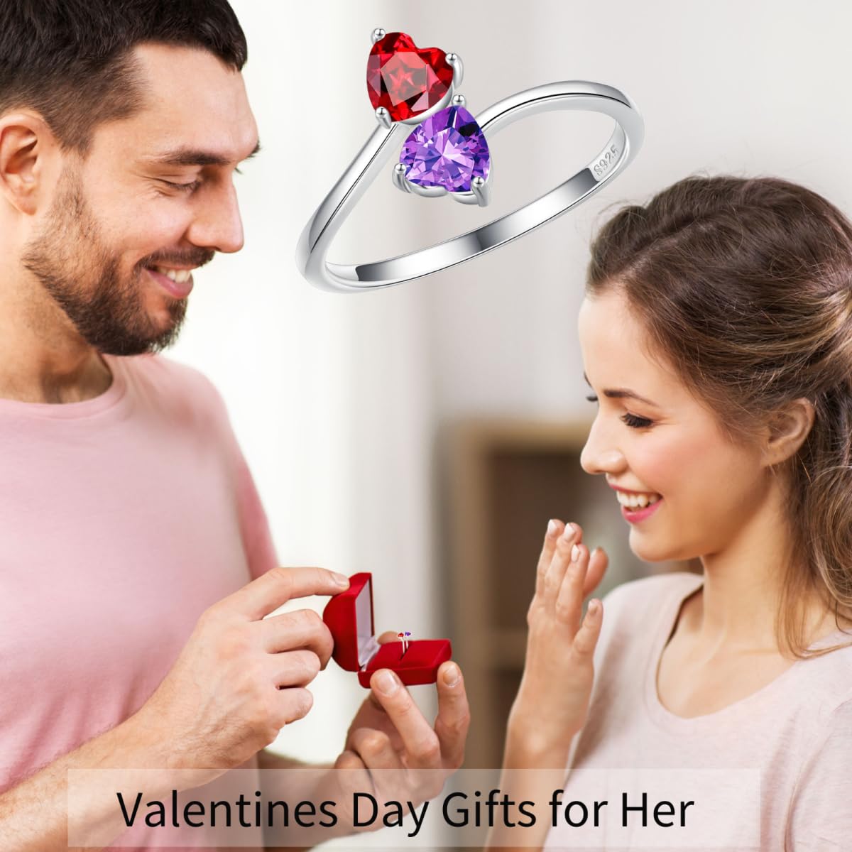 Adjustable Birthstone Rings for Women - 925 Sterling Silver Double Birthstone Rings | Anniversary & Birthday Gifts for Wife, Mom, Girlfriend | Personalized Jewelry for Everyday Wear & Special Occasions
