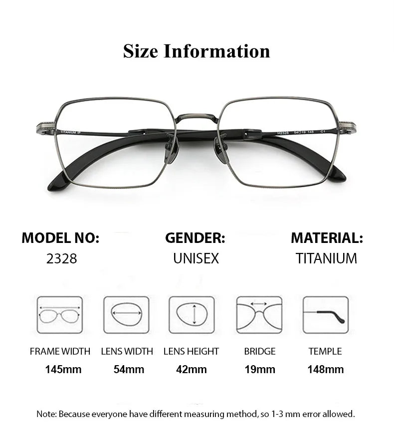 Stylish Men's Full Rim Square Titanium Eyeglasses Frame 2328 with Horn Temples - Lightweight Durable Glasses for Work, Reading & Fashion