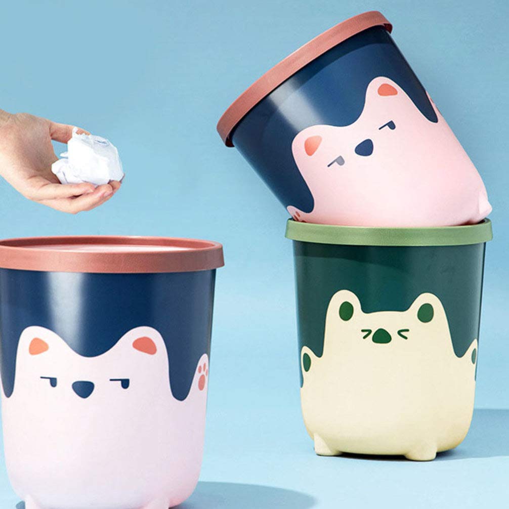 Hemoton 1pc Cartoon Trash Can with Lid - Small Plastic Garbage Bin for Kitchen, Bathroom, Office - Durable PP Material, Mini Waste Container for Home & Workspaces