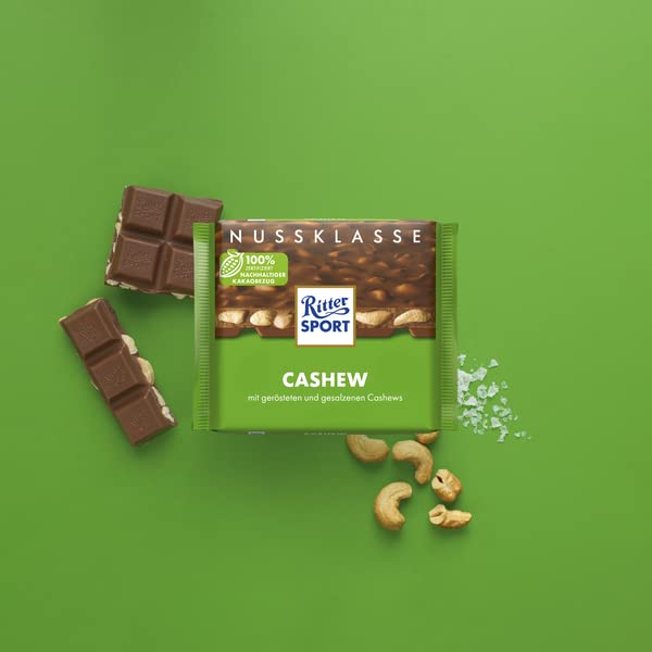 Ritter Sport Nut Class Cashew Chocolate Bar - Premium German Chocolate - 3.5 Ounce (Pack of 1) - Perfect for Gifts, Snacking & Dessert Toppings