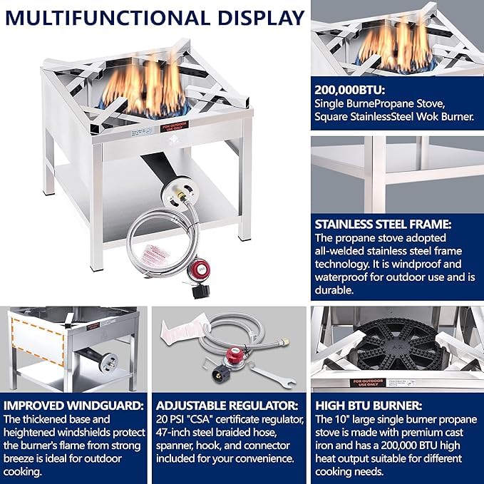 **52QT Stainless Steel Seafood Boiling Kit with 200,000 BTU Propane Burner – Crawfish Boil Pot with Basket & Steamer Rack – Outdoor Cooking, Turkey Fryer, Lobster & Shrimp Boiling for Backyard Parties, Camping & Large Gatherings**