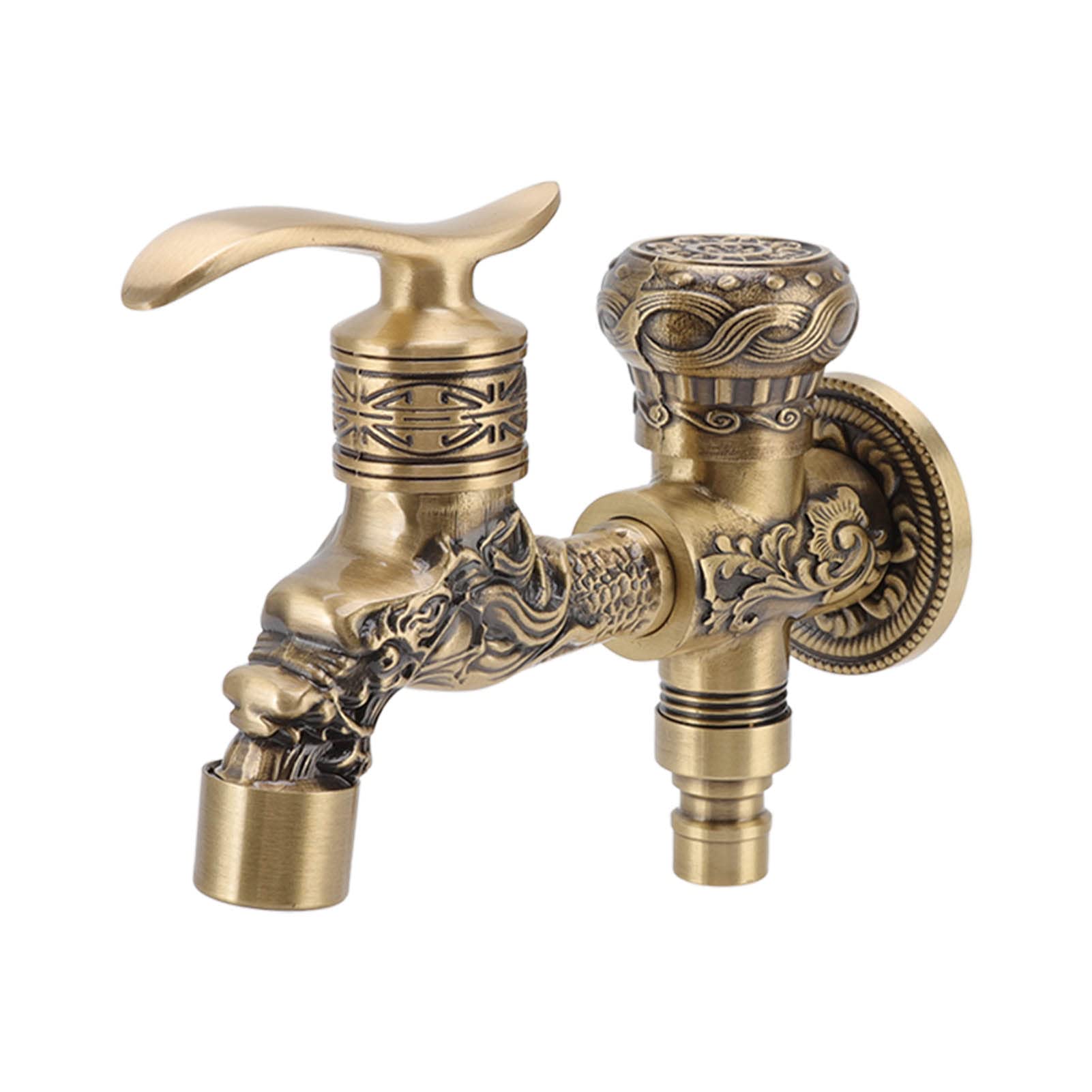 Antique Dragon Carved Brass Bathroom Sink Faucet - 2 Handle 1 Hole Vintage Style Basin Tap for Bathroom, Kitchen & Bar - Easy Install Countertop Mounted Faucet (Perfect for Traditional Decor, Farmhouse Sinks & Luxury Vanities)