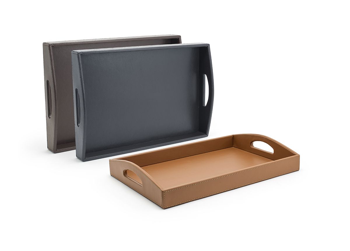 FOH London Handled Serving Tray - 16 x 11 Inches, Set of 4 - Perfect for Entertaining, Dining, and Kitchen Organization