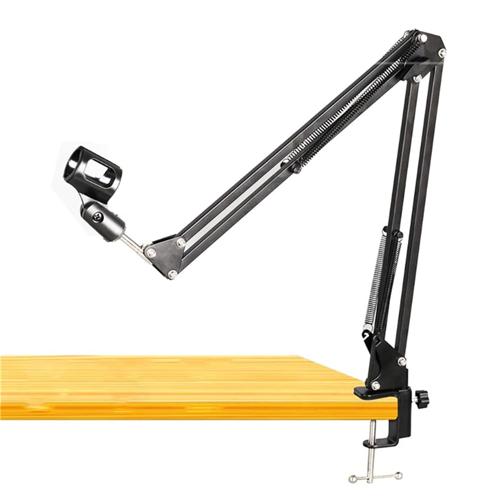 Adjustable Extendable Microphone Stand with Suspension Boom Scissor Arm & Table Mounting Clamp - Professional Recording Mic Holder (Black) - Perfect for Podcasting, Streaming, Voiceovers & Home Studio Setup