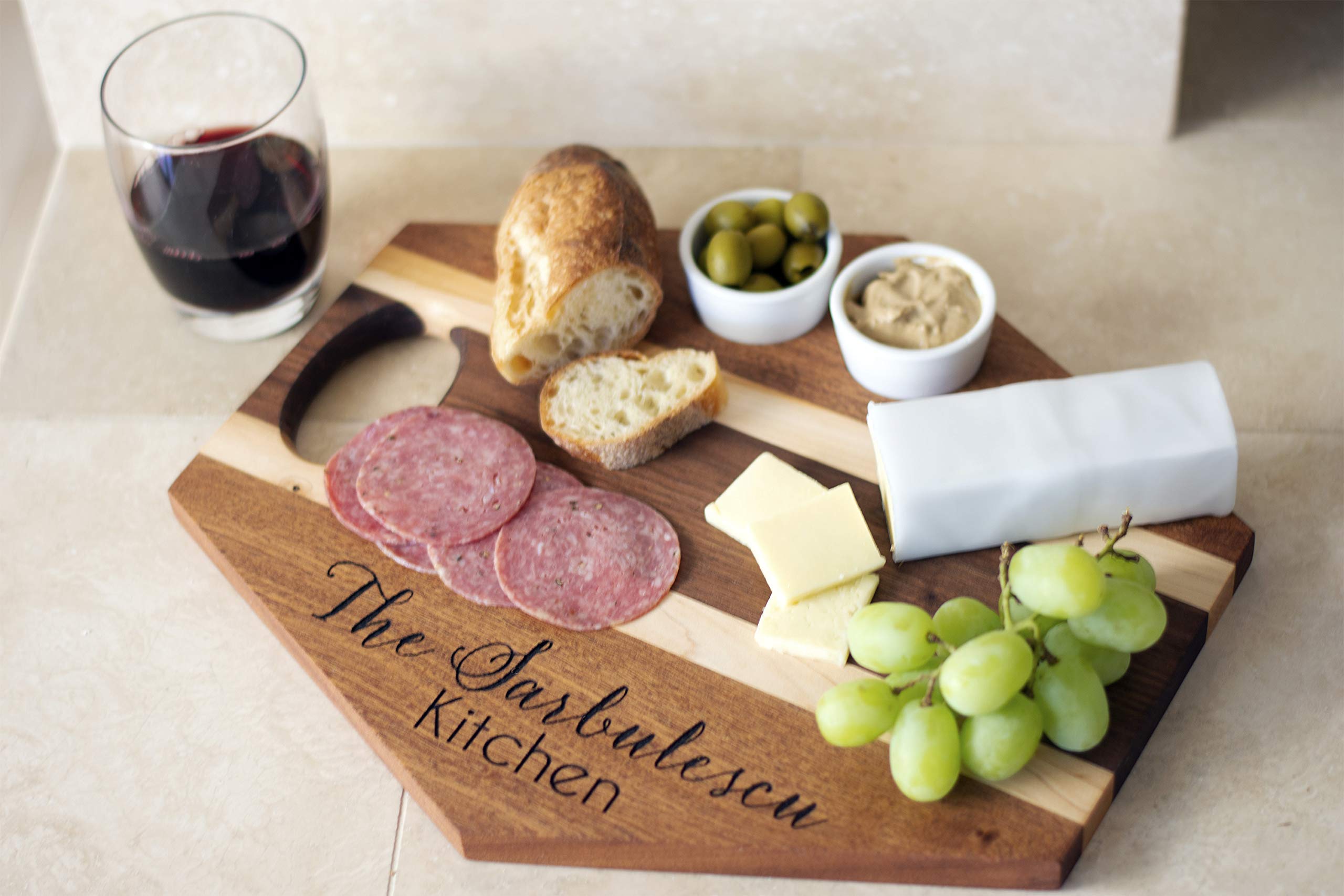 Personalized Handmade Hardwood Charcuterie Board & Cheese Serving Tray with 2 Ceramic Cups - Perfect for Wine Nights, Charcuterie Parties & Gourmet Gift Giving