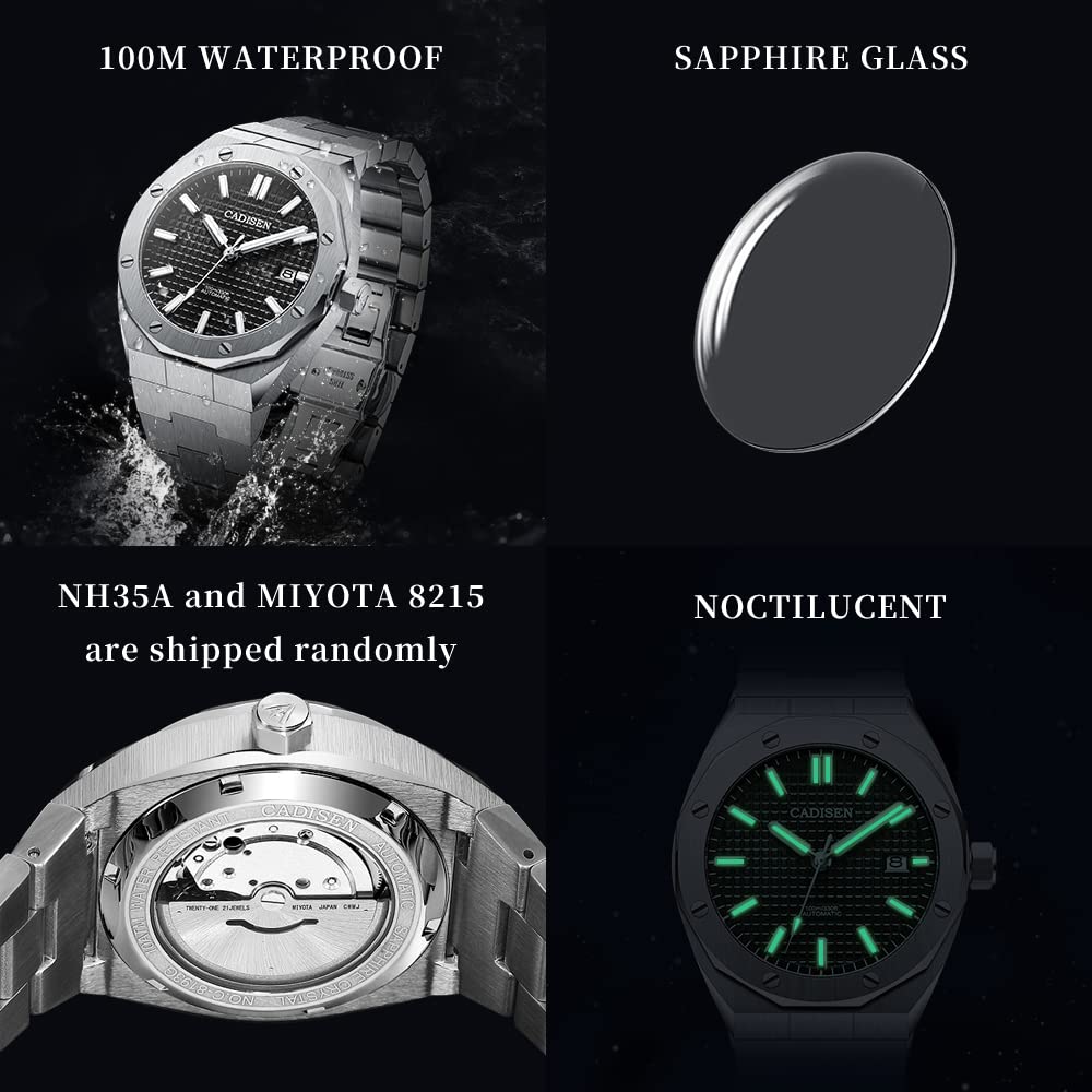 CADISEN Men's Automatic Mechanical Watch - 100M Waterproof Luxury Dress & Casual Wristwatch for Business, Formal & Everyday Wear