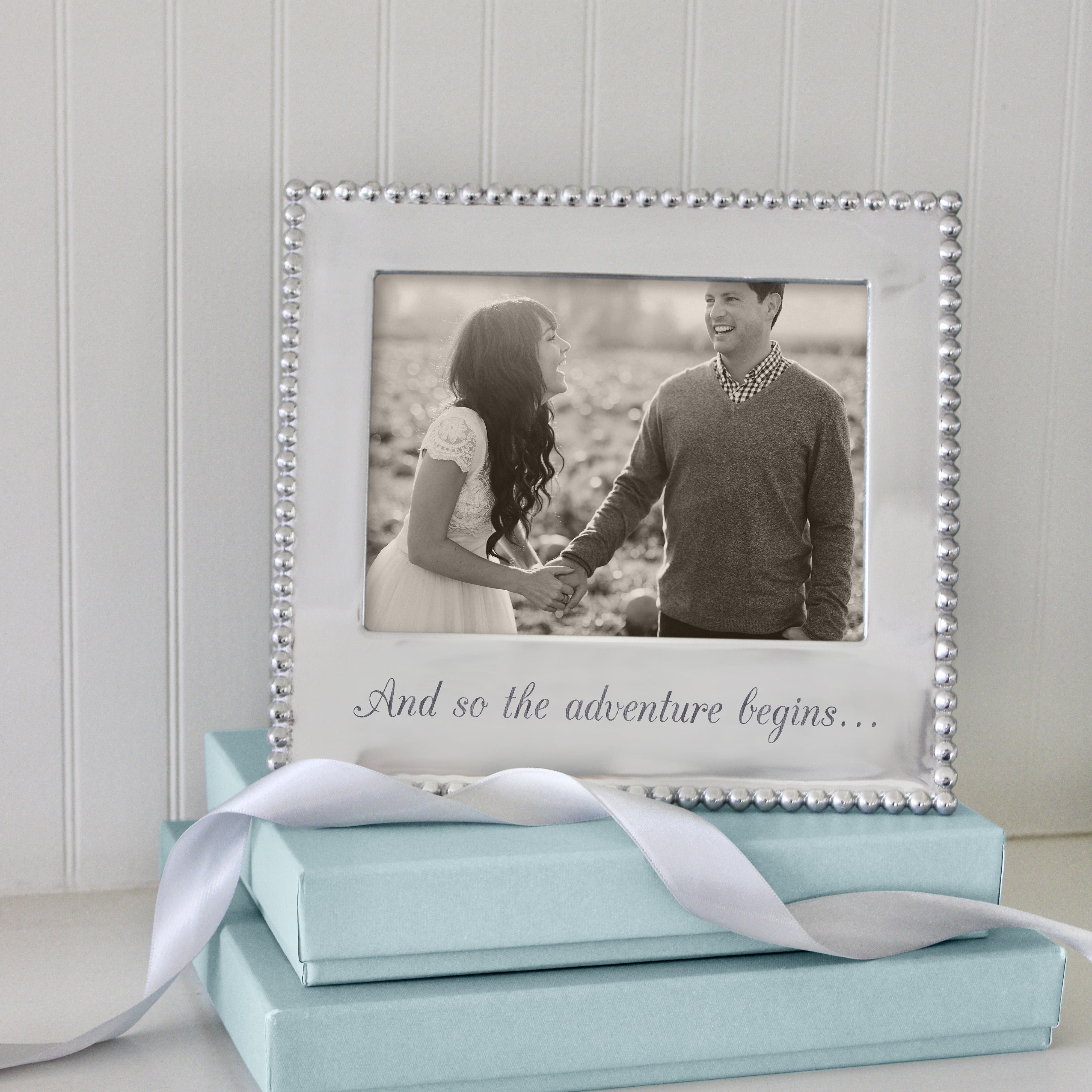 AND SO THE ADVENTURE BEGINS Beaded 5x7 Picture Frame - Perfect for Travel Photos, Wedding Memories & Home Decor