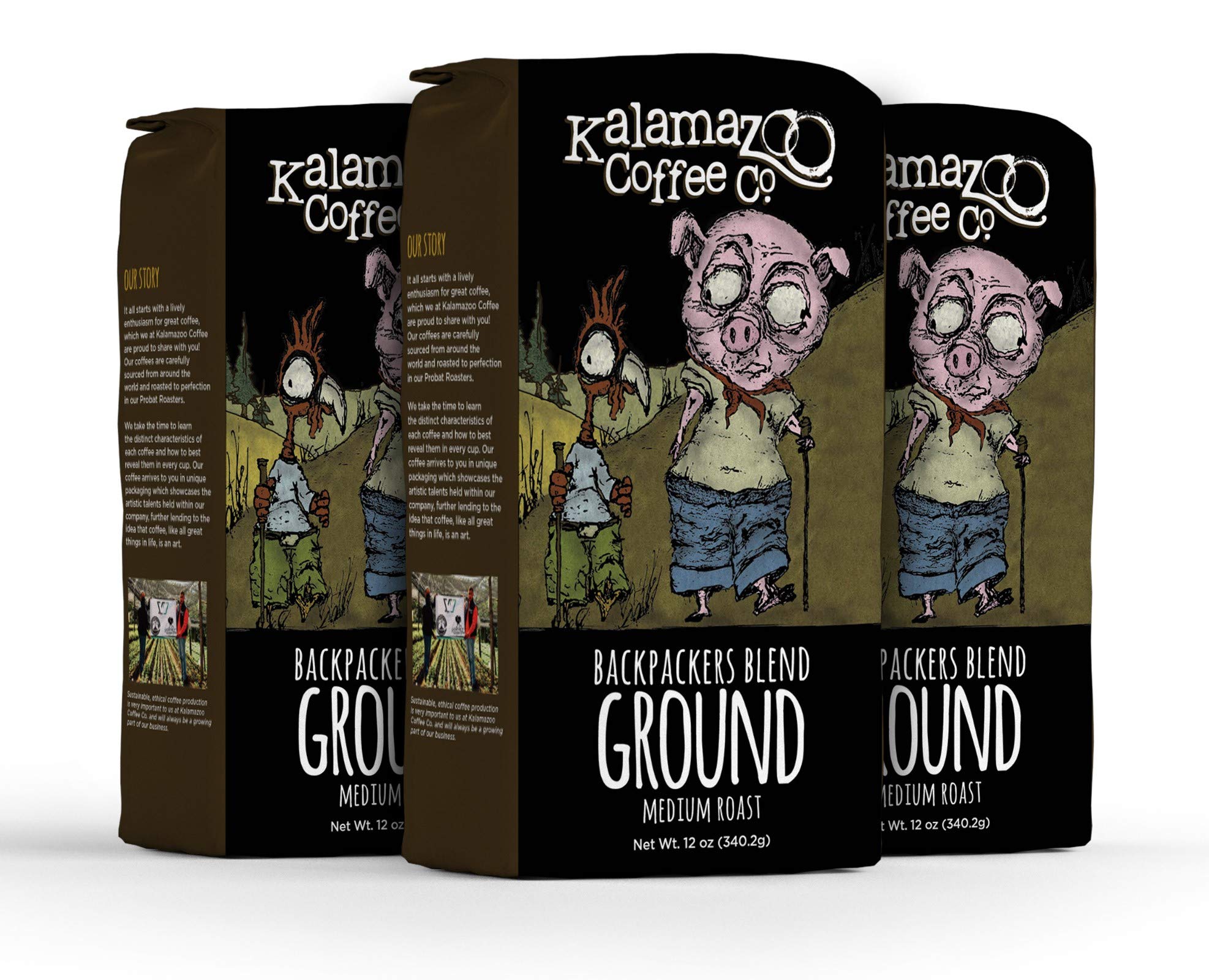 KALAMAZOO COFFEE COMPANY Backpackers Blend Ground Coffee - Medium Roast | Premium 12oz Bags (3 Pack) | Perfect for Camping, Hiking & Outdoor Adventures | Rich Flavor for Travel Enthusiasts