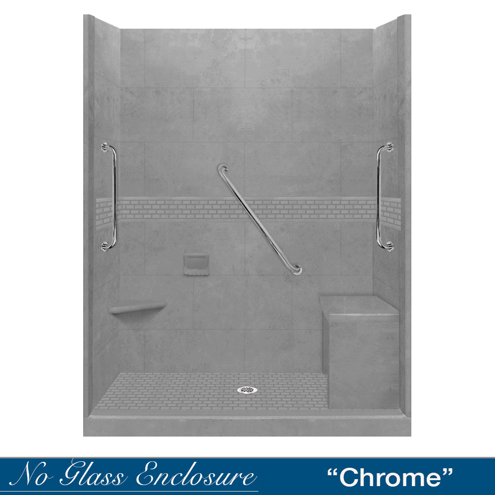 Freedom 60 Alcove Wet Cement Sistine Stone & Classic Stone Shower Wall Panel Kit - DIY Shower Remodel for Bathroom Renovation | Waterproof & Easy Installation for Modern Home Upgrades