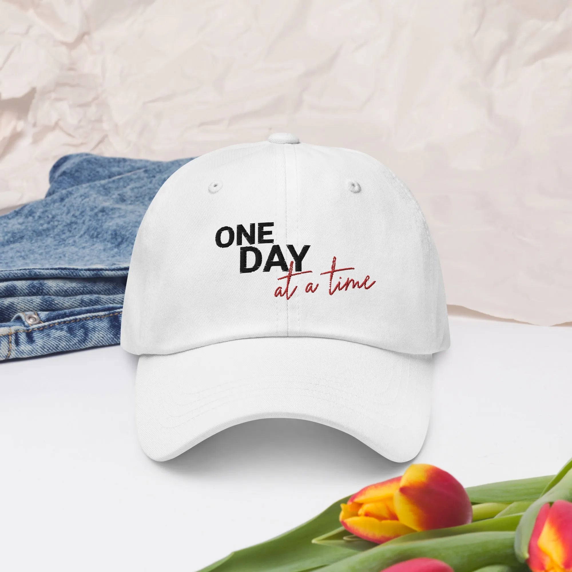 One Day At A Time Embroidered Dad Hat - Adjustable Cotton Baseball Cap for Men & Women - Perfect for Outdoor Activities, Sports & Casual Wear