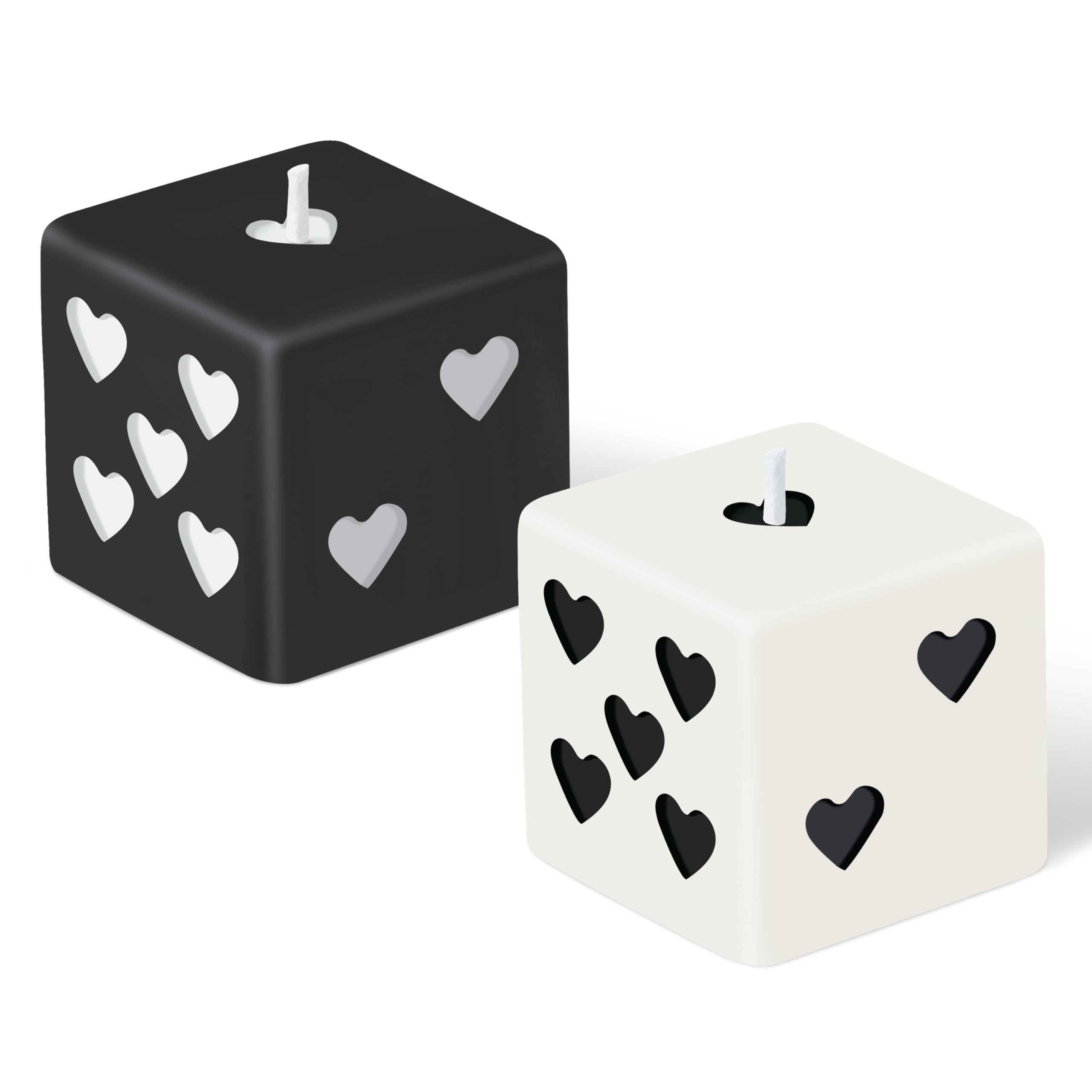 2Pcs Black & White Heart Dice Scented Candles - Natural Soy Wax, Pine Fragrance, Handmade Aromatherapy Candles for Home Decor, Bedroom, Desk & Gift (2x2 inch) - Perfect for Romantic Ambiance, Relaxation & Aesthetic Room Decor