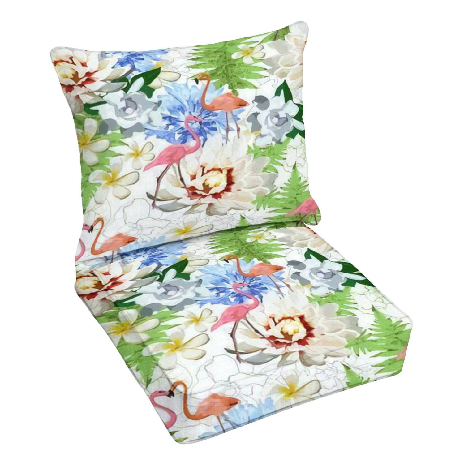 Premium Outdoor Deep Seating Cushion Set - Flamingo & Tropical Flower Design - Waterproof Patio Furniture Replacement Cushions for Lounge Chairs - Perfect for Poolside, Garden, and Patio Relaxation