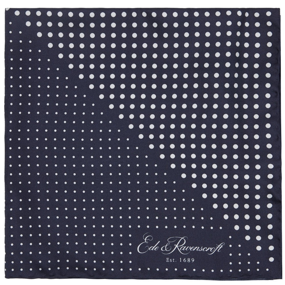Navy and White Triangle Spot Printed Silk Pocket Square - Elegant Men's Accessory for Weddings, Business & Formal Events