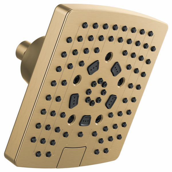 Brizo Brilliance Luxe Gold 7-Square 5-Function Shower Head 2.5 GPM - High Pressure Rainfall & Massage Showerhead for Luxury Bathroom Upgrade (Model 87406 GL 2.5) - Perfect for Spa-Like Experience & Water Conservation