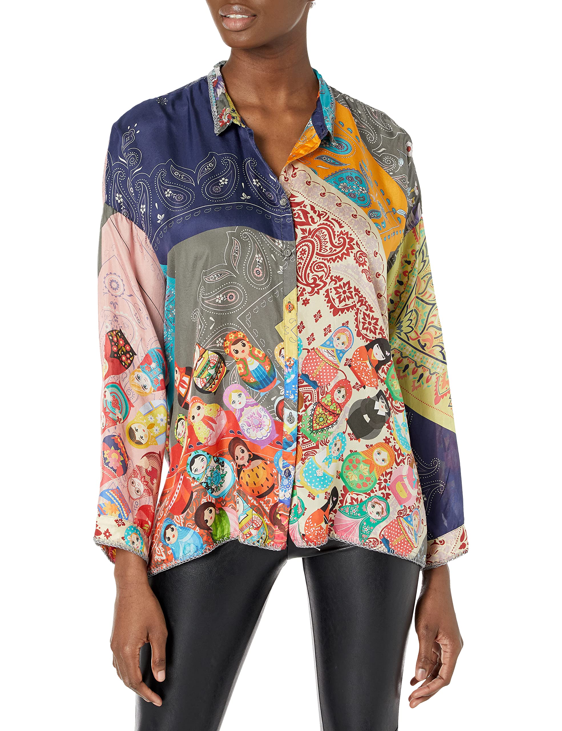 Johnny Was Women's Bohemian Floral Print Long Sleeve Blouse - Elegant Flowy Top for Casual Wear, Office Outfits & Special Occasions