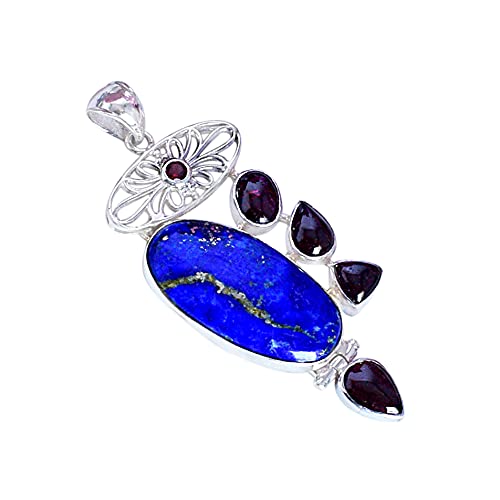 Lapis Lazuli & Red Garnet Gemstone 925 Sterling Silver Pendant - Handmade Jewelry for Women, Birthday Gift for Her, Spiritual Healing Necklace | Perfect for Meditation, Yoga & Special Occasions