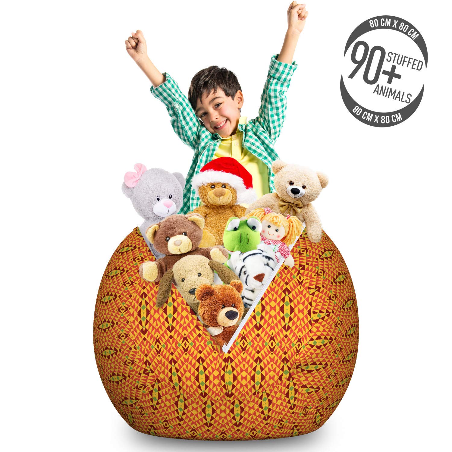 Ambesonne African Pattern Storage Toy Bag Chair - Large Washable Stuffed Animal Organizer with Oriental Geometric Symmetrical Design | Perfect for Kids' Room, Playroom & Nursery Organization