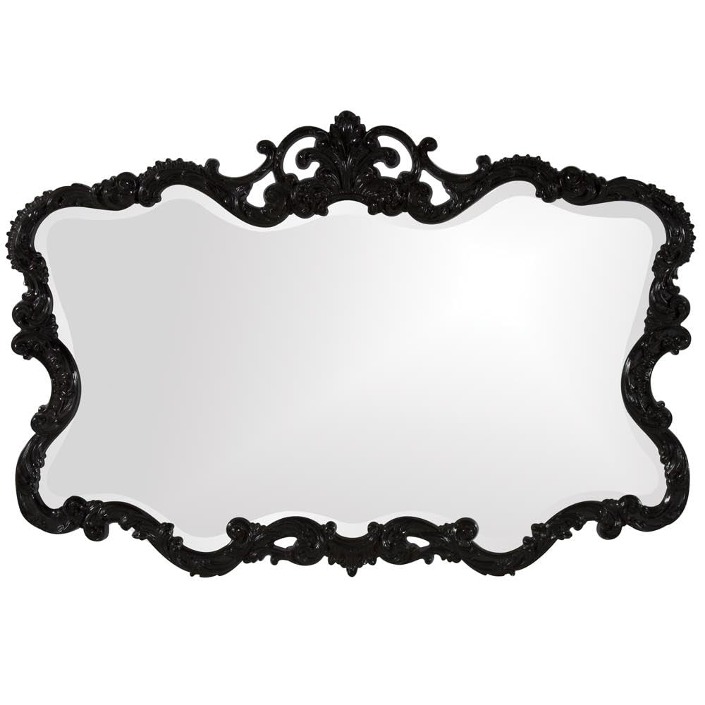 Howard Elliott Antiqued Talida Mirror - Ornate Rectangular Wall Mirror with Resin Frame, Glossy Black (27