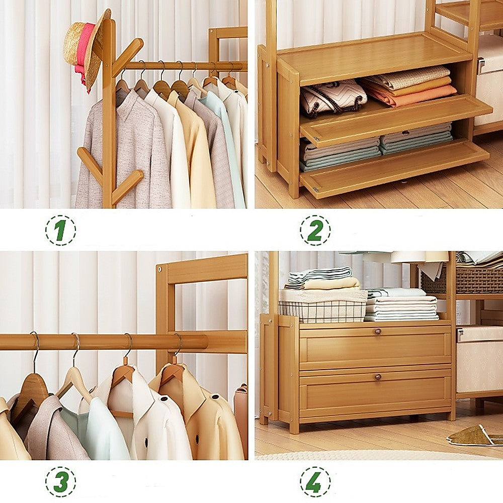 165x100cm Heavy Duty Clothes Rack Stand with Storage Shelves - Modern Coat Tree Organizer for Bedroom, Closet & Laundry Room - Space Saving Garment Hanger for Jackets, Dresses & Coats