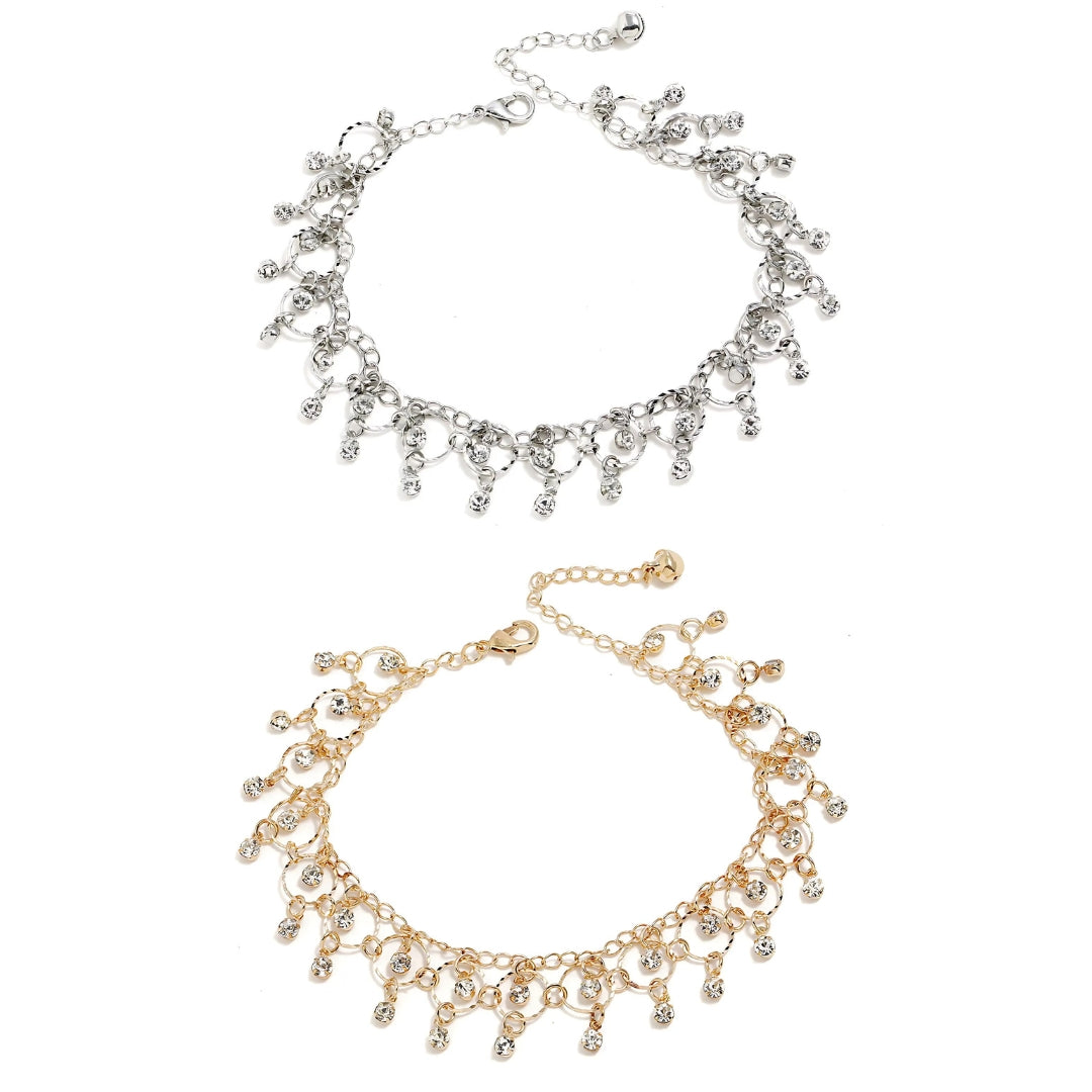 Sparkling Rhinestone Belly Dance Anklet Leg Chain - Elegant Layered Indian Style Jewelry for Women | Perfect for Belly Dancing, Festivals & Boho Fashion | JW3659