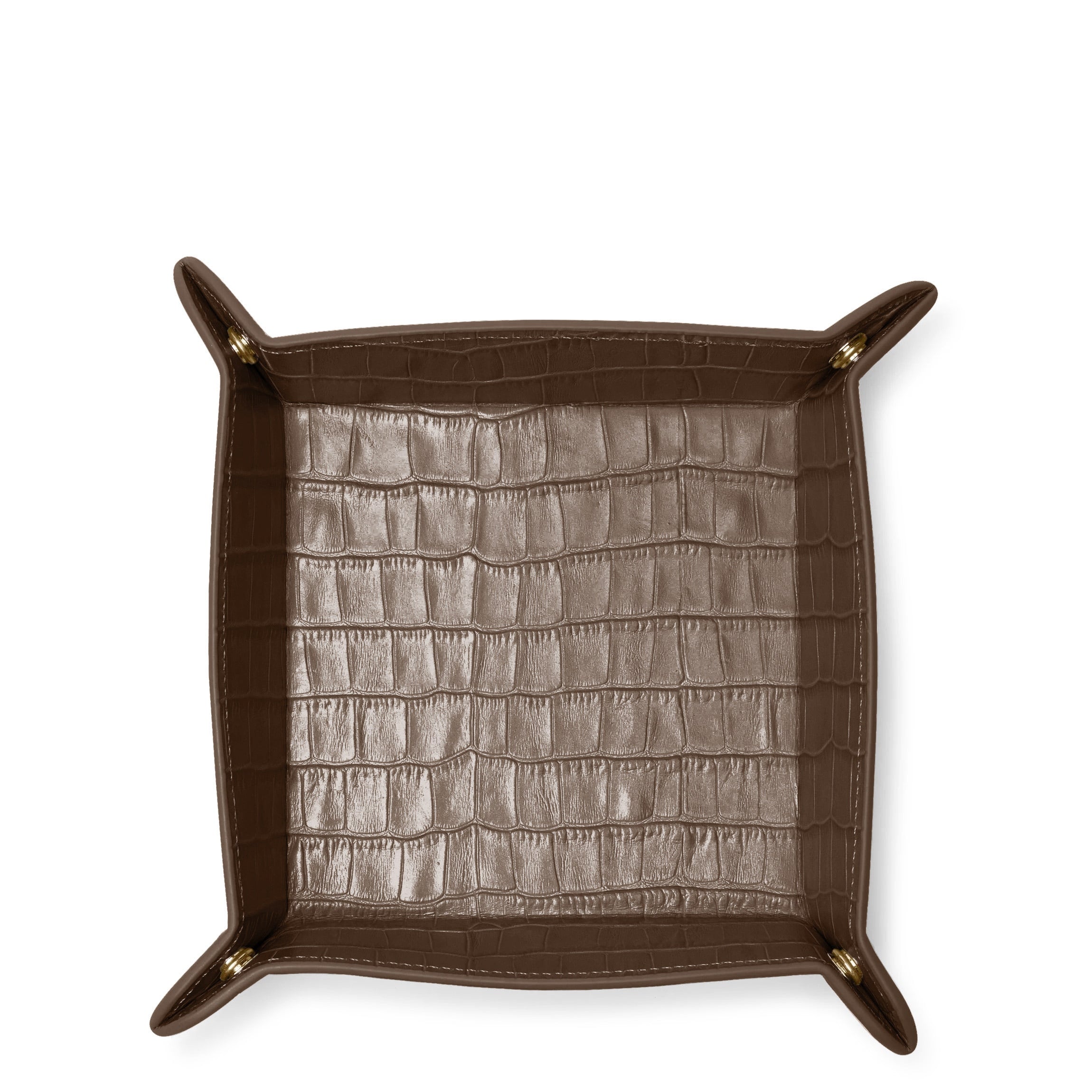 Square Leather Valet Tray - Cocoa Crocodile Pattern - Premium Organizer for Keys, Wallet & Jewelry | Perfect for Entryway, Dresser & Nightstand Decor