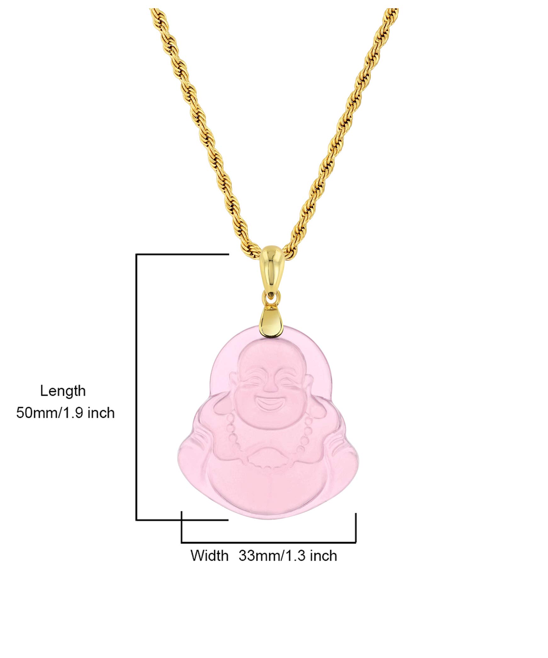 Genuine Certified Grade A Pink Jadeite Laughing Buddha Pendant Necklace - Handcrafted 14k Gold Finish Rope Chain - Men's Spiritual Jewelry for Meditation, Gifts & Positive Energy