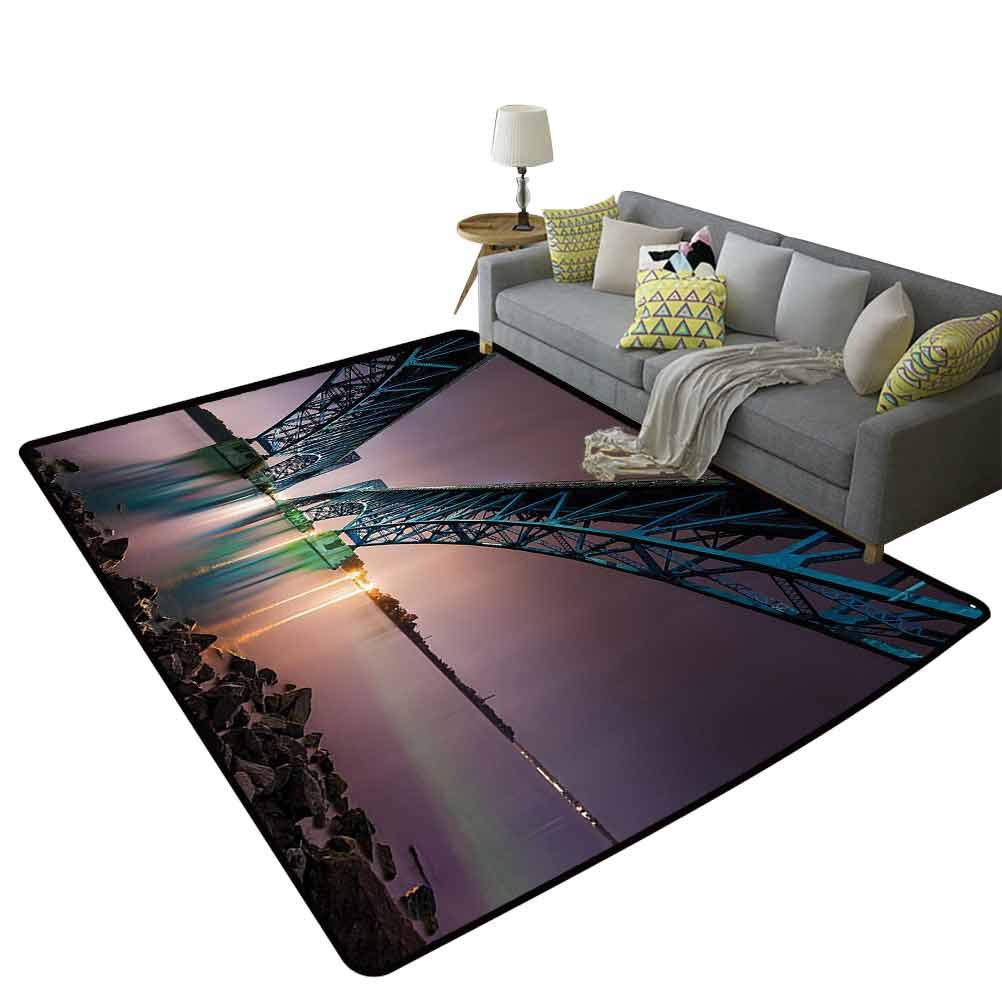 Vintage Printed Area Rug - South Grand Island Bridge Over Niagara River Upstate NY Scenic Design, 6'x7' (180x210cm) Non-Slip Floor Mat for Living Room, Bedroom & Office Decor - Perfect Housewarming Gift for Men & Women