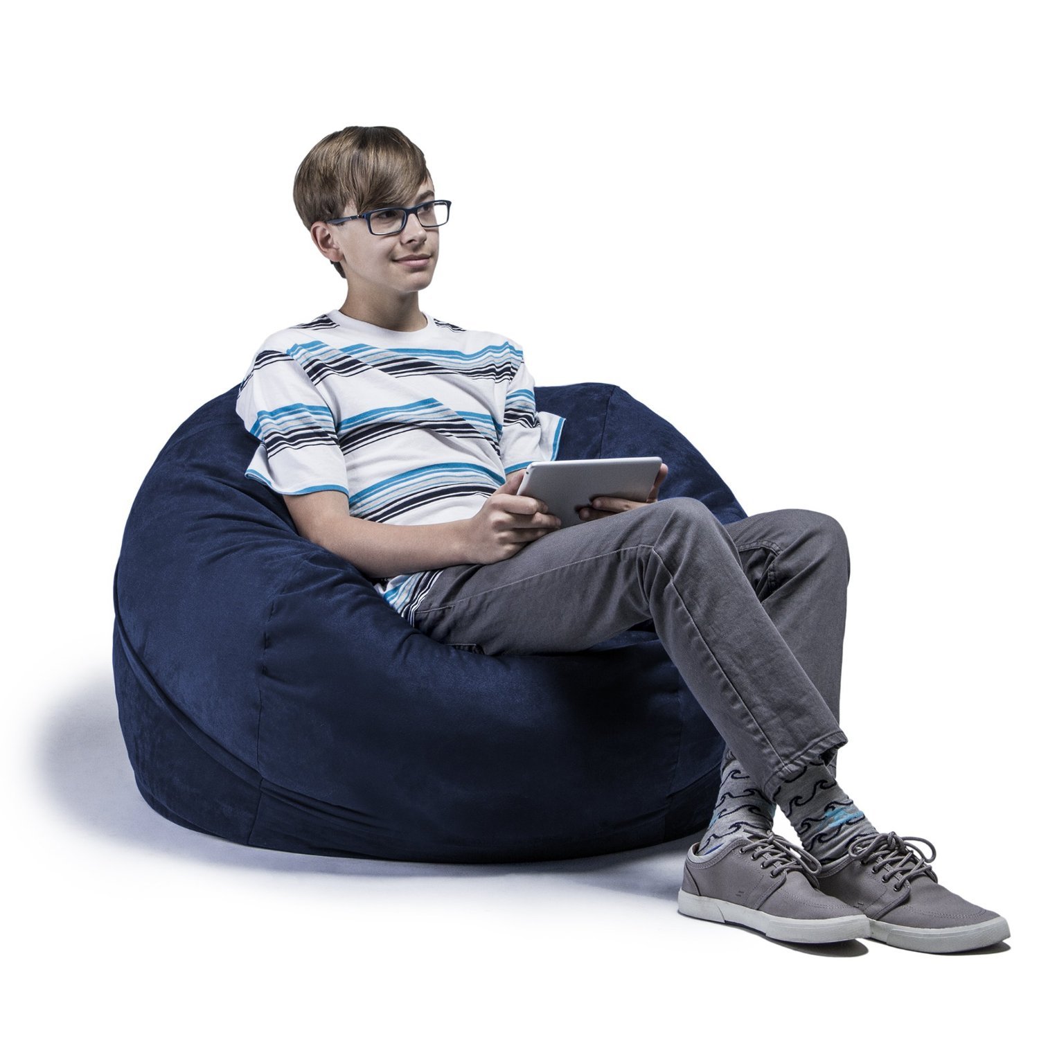 Jaxx Saxx 3 Foot Navy Blue Bean Bag Chair with Removable Washable Cover - Perfect for Kids Room, Dorm, Living Room & Game Room Relaxation