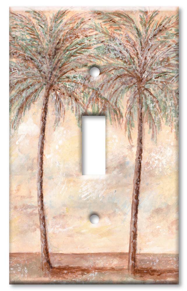 Decorative Oversized Single Gang Toggle Switch Plate - Palm Tree Design Metal Wall Plate (Made in USA) - Perfect for Beach House, Tropical Theme Rooms & Home Decor