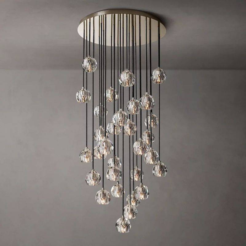 Crystal Ball Cluster Round Chandelier - 30 Inch Modern Ceiling Light Fixture for Dining Room, Bedroom, Living Room Decor