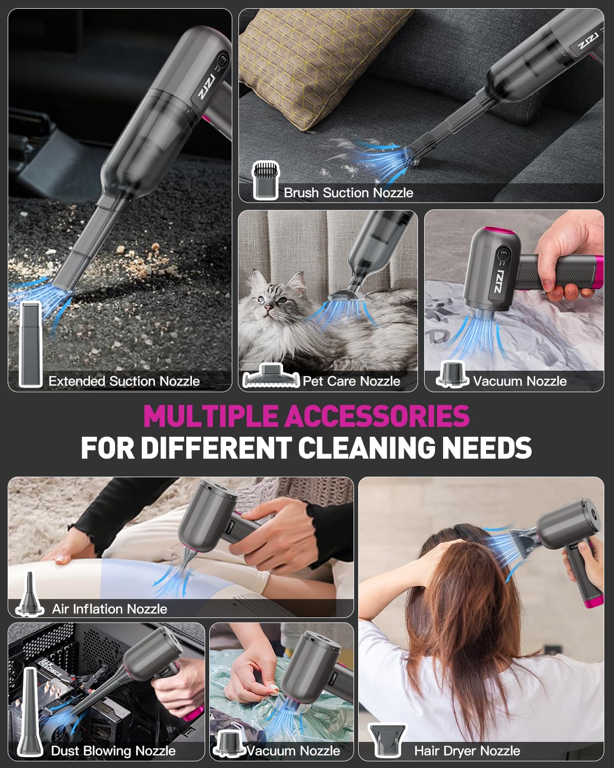 Cordless Handheld Car Vacuum Cleaner - 15000PA High Power Portable Vacuum with 3 Speed Settings, Digital Display & Rechargeable Battery | Perfect for Car Cleaning, Pet Hair Removal & Home Use